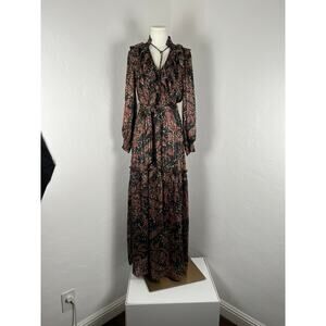 BOHO "Ulla Johnson Vibes" Maxi Long Sleeve DRESS with micro pleating (Size: 8)